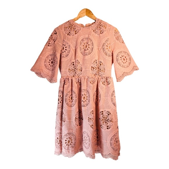 Champagne & Strawberry Broderie Anglaise Knee Length Dress in Pink - Picture 2 of 6